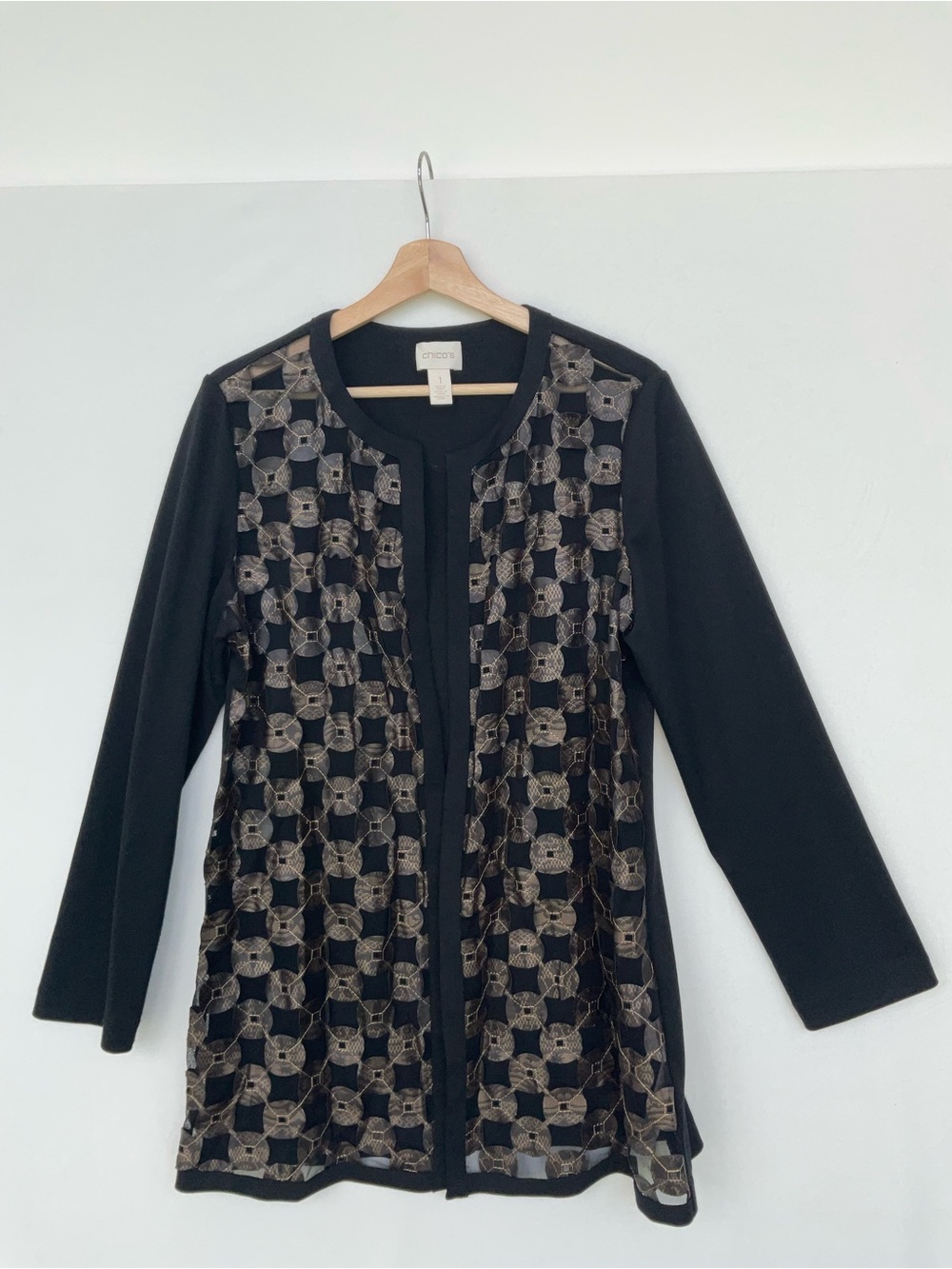 Chico's Black Long-Sleeve Open-Front Jacket